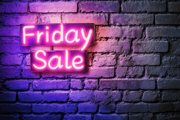 Obraz premium Vibrant neon Black Friday Sale sign glowing against a dark brick wall for a trendy shopping atmosphere