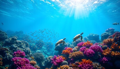 Obraz premium Tropical Marine Paradise: Underwater Reef Ecosystem and Sea Life.