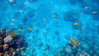 Naklejka premium Tropical Marine Paradise: Underwater Reef Ecosystem and Sea Life.