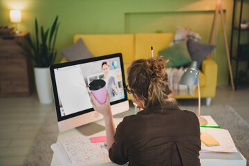 Photo of tired lady wear shirt eyeglasses feeling tired lesson modern device indoors workplace workshop