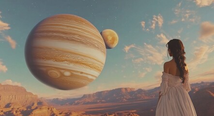 Jupiter And Saturn. 3D Rendering Illustration of Great Conjunction in Space