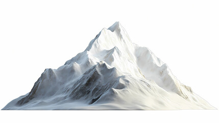 Majestic snow-capped mountain peak isolated on white background, photorealistic 3d rendering, crisp details of rugged terrain and pristine snow. Snow-Capped Peaks. Illustration