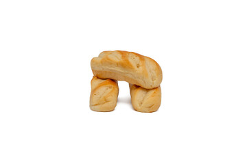 Three milk buns stacked on top of each other. the milk buns look fresh. The image looks simple and clean. PNG Transparent background.