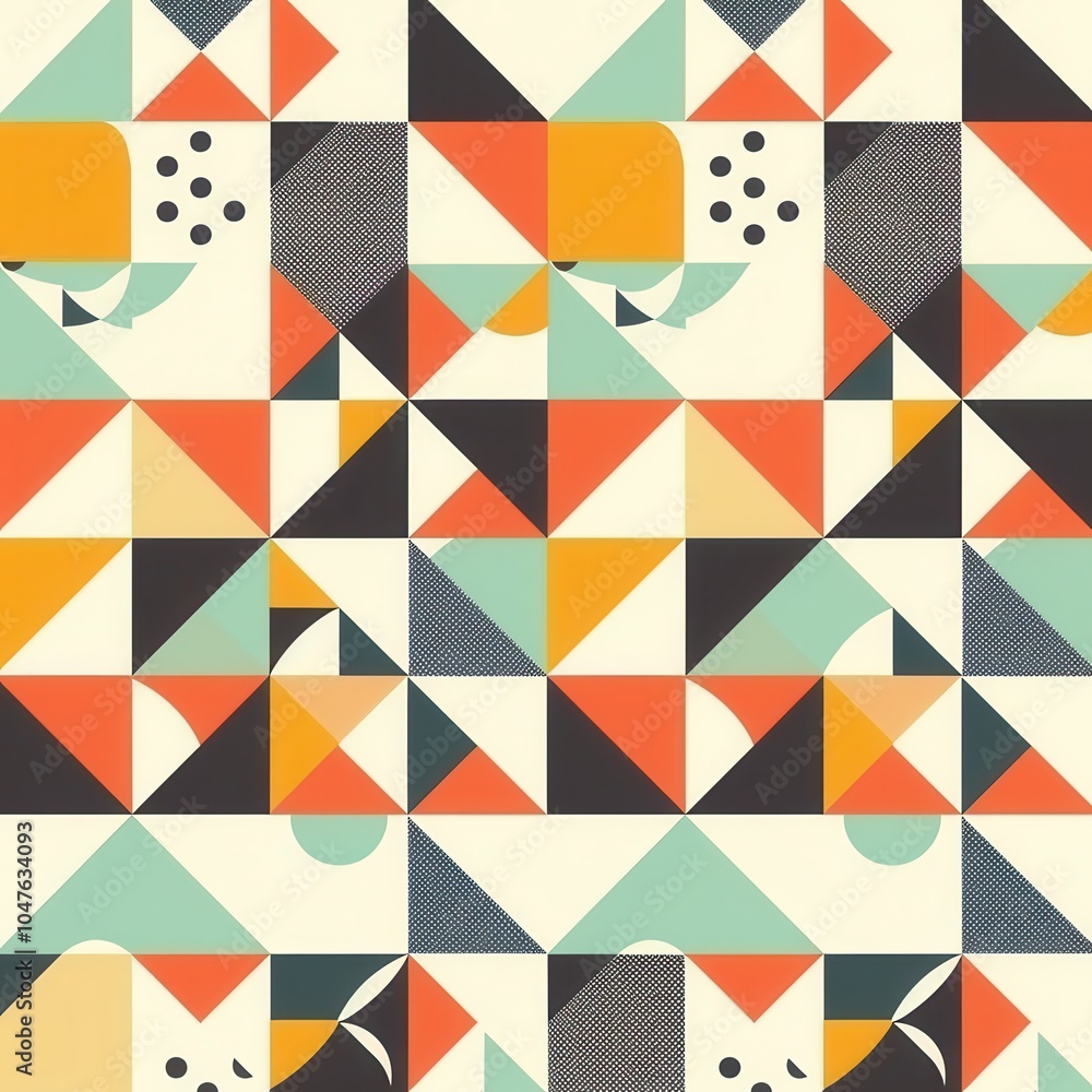 Leinwandbilder A vibrant geometric design showcases an array of colorful shapes, including triangles and circles, creating a lively visual effect. Generative AI
