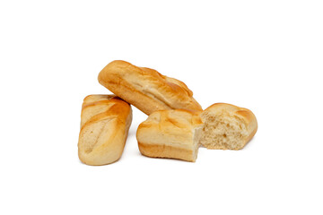 Close-up of milk buns, one of which is broken in half. The concept of warmth and comfort. Milk buns on a transparent PNG background.