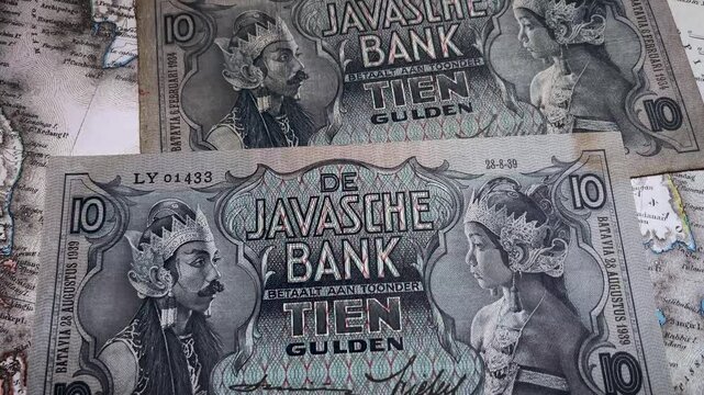 10 guilder Javanese wayang banknote circulating in Indonesia from 1936-1939.