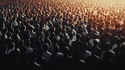 Obraz premium A diverse group of people gathered in a large crowd during a sunset.