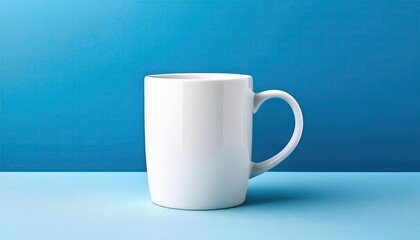 White cup on blue background