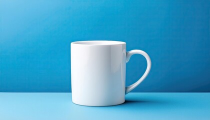 White cup on blue background