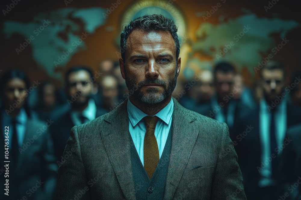 Poster a manager leading a team of remote workers across different time zones, representing the global natu