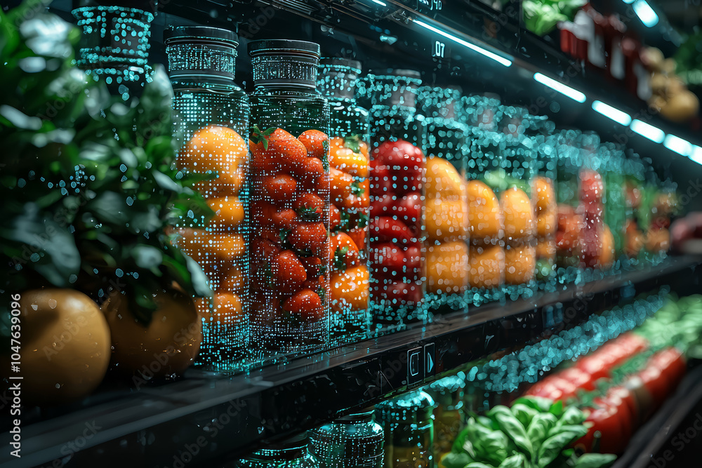 Poster a food tech company using blockchain to track food supply chains, representing transparency and trac