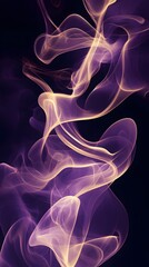 Naklejka premium Golden Smoke Waves on Purple Background, Abstract Image, Texture, Pattern Background, Wallpaper, Cover and Screen for Smartphone, PC, Laptop, 9:16 and 16:9 Format