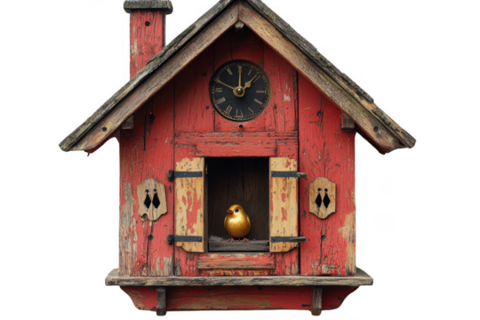 red cuckoo clock isolated on transparent background, png file, no background png file