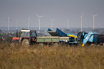 Farm machinery harvesting potatoes on farm field © Bagatela