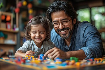 Fototapeta premium An Indian man plays with his children at home. Generative AI