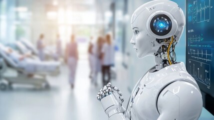 Fototapeta premium Medical innovation is captured in this scene, combining AI and high-tech equipment to define the next generation of medical diagnostics.