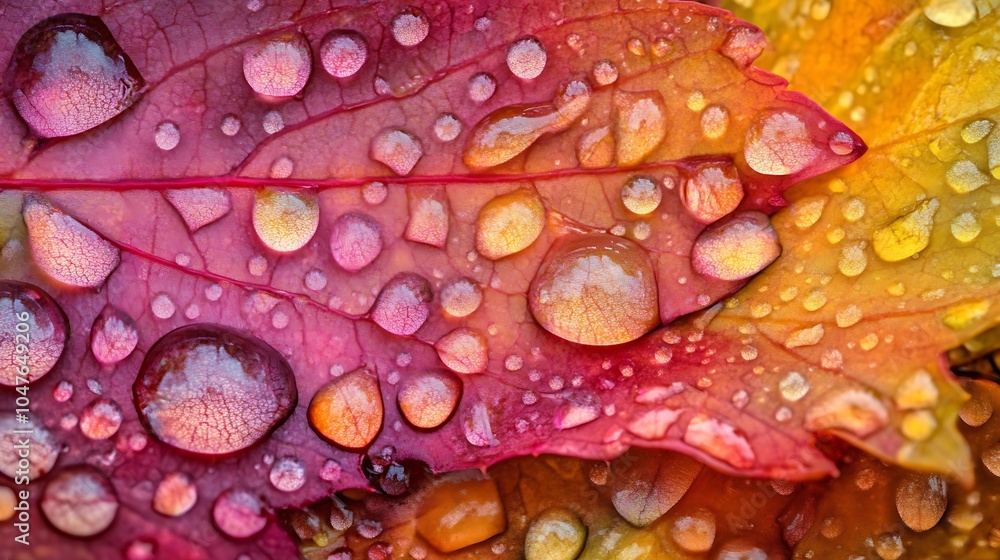 Poster raindrop on leaf macro view with reflections