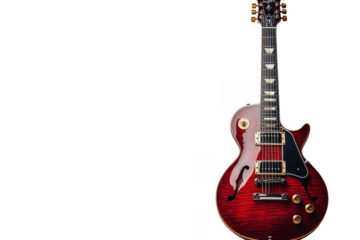 Red electric guitar isolated on transparent background, png file, no background png file