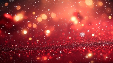 Festive red holiday background: A vibrant red backdrop with snowflakes, twinkling stars, and bokeh lights, evoking a cheerful Christmas spirit