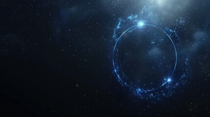 Fototapeta premium A glowing blue star ring floats in the center of an empty dark space