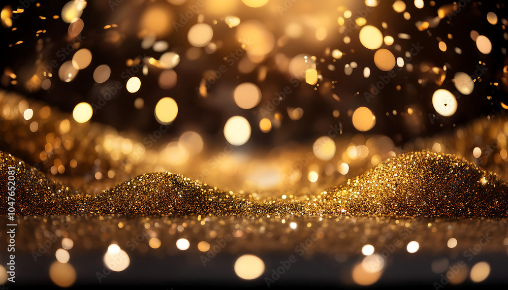 Poster abstract glitter lights in gold and black create a disheveled background with fading fo_1(116)