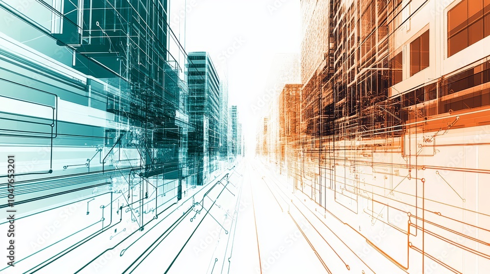 Poster abstract cityscape with digital lines representing technology and innovation.