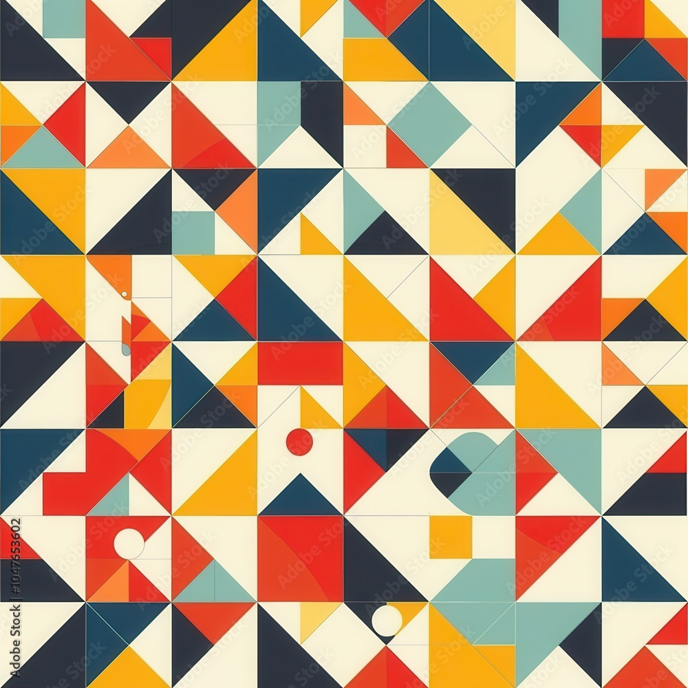 Leinwandbilder An array of colorful triangles and circles creates a vibrant geometric pattern, showcasing a modern design aesthetic. Generative AI