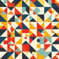 An array of colorful triangles and circles creates a vibrant geometric pattern, showcasing a modern design aesthetic. Generative AI