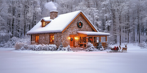 Naklejka premium Winter Cabin Magic. Generative AI