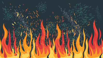 Abstract Flame Illustration with Green Foliage