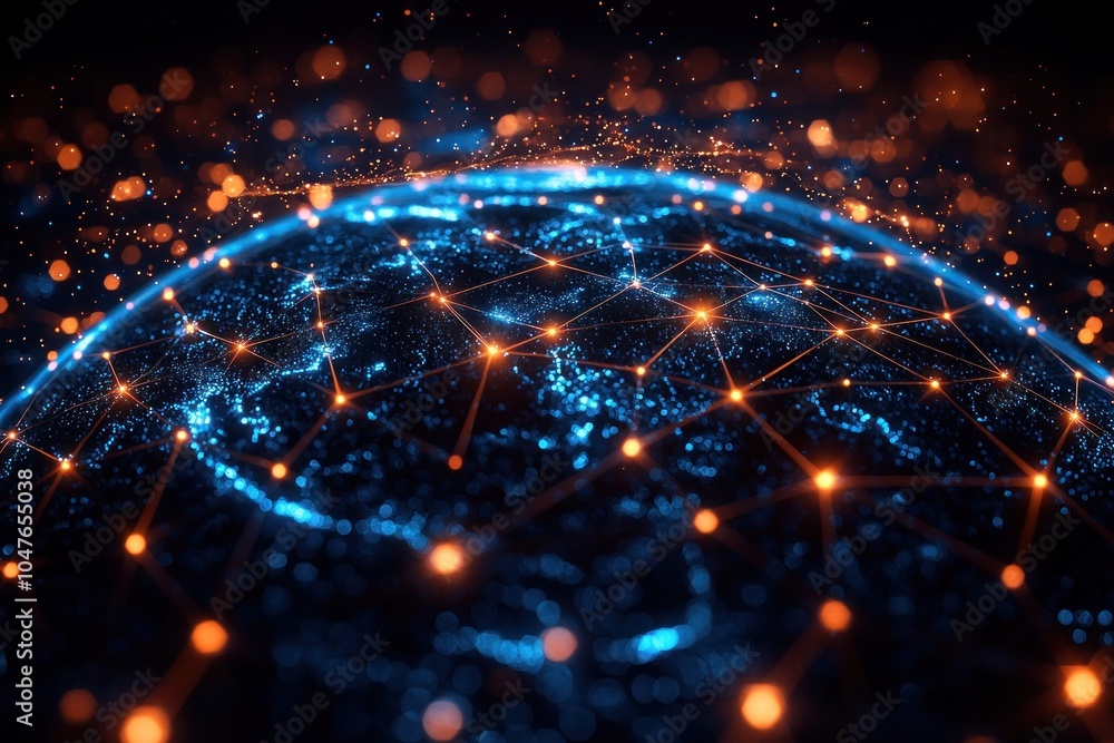 Poster Digital Globe with Network Connections and Glowing Lights