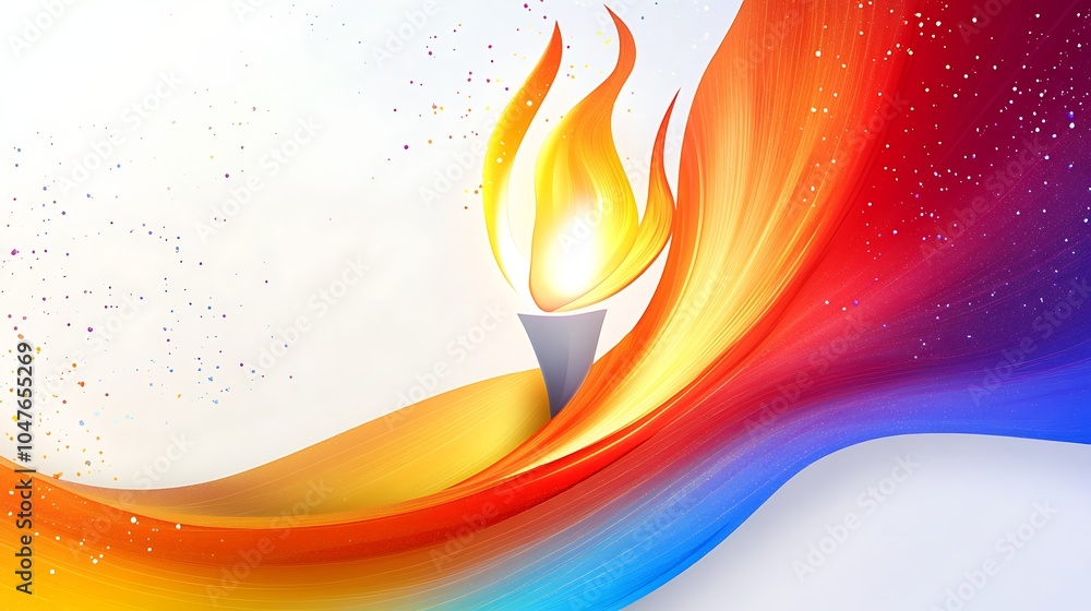 Poster bright abstract torch icon with colorful waves