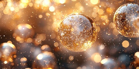 Golden Christmas Ornament with Glitter and Bokeh Lights