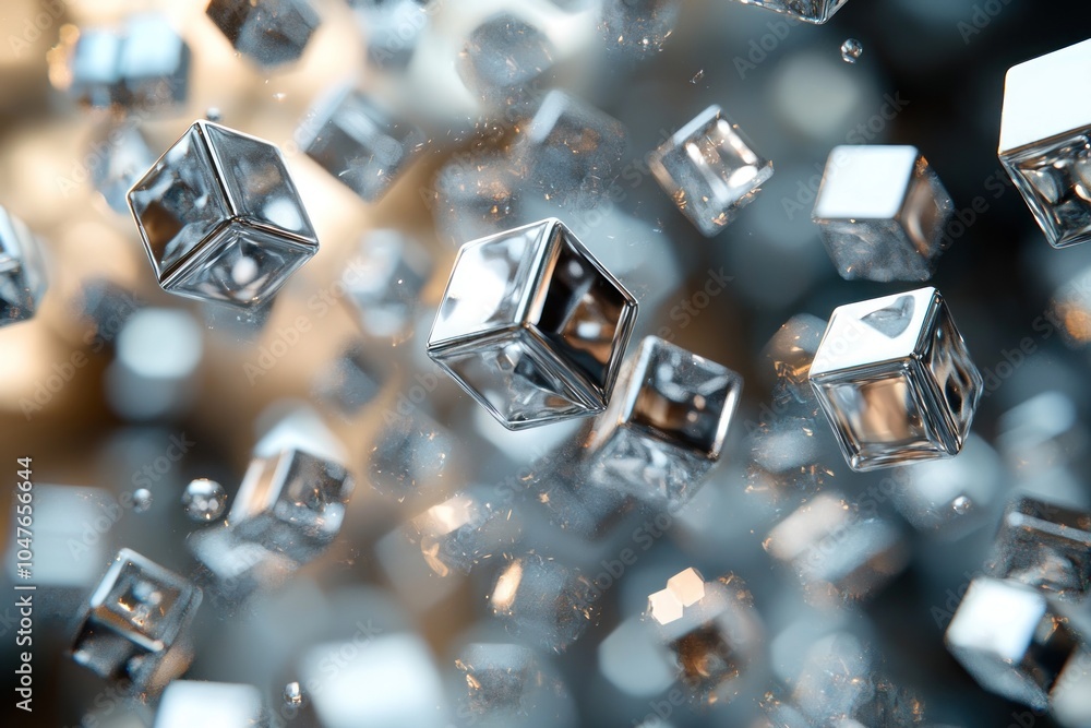 Poster a cluster of crystalline ice cubes floating in water