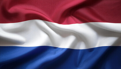 Fototapeta premium The Netherlands flag waving in the wind. The Netherlands blowing, soft and smooth silk. Cloth fabric texture ensign background
