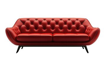 Red mid-century modern sofa isolated on transparent background, png file, no background png file