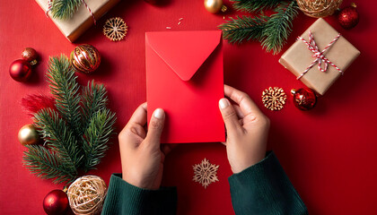 A red envelope is traditionally given during Christmas celebrations with festive holiday de_1(77)