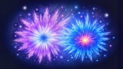 Fototapeta premium Dramatic Fireworks Display in Blue and Pink Against Night Sky