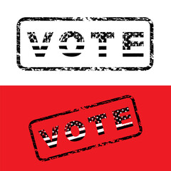 Vote text with American flag, black grunge stamp, vintage vote sign for USA election, vector illustration.