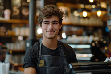 Fototapeta premium Employee working in coffee shop, payment counter