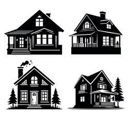 Collection of Four Houses  Silhouette Art