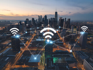 Ciudad conectada con redes de wifi, comunicaciones globales