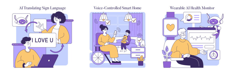 AI To Help Disabled People. Flat Vector Illustration