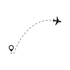 airplane dotted route path icon vector symbol. plane flight line.