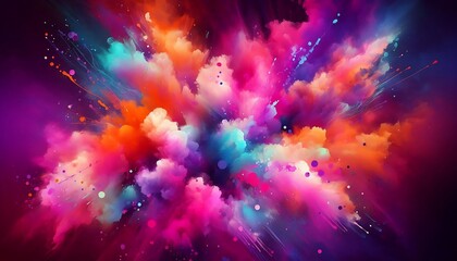 Vibrant watercolor splashes of neon pink, orange, and purple, creating dynamic abstract background with bold color contrasts,generative ai