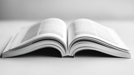 Open Book with Text and White Pages on a White Surface