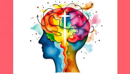 human head spiritual energy bipolar disorder mind mental health feel psychology abstract body soul art color watercolor painting illustration design symbol happy unhappy positive negative isolated w