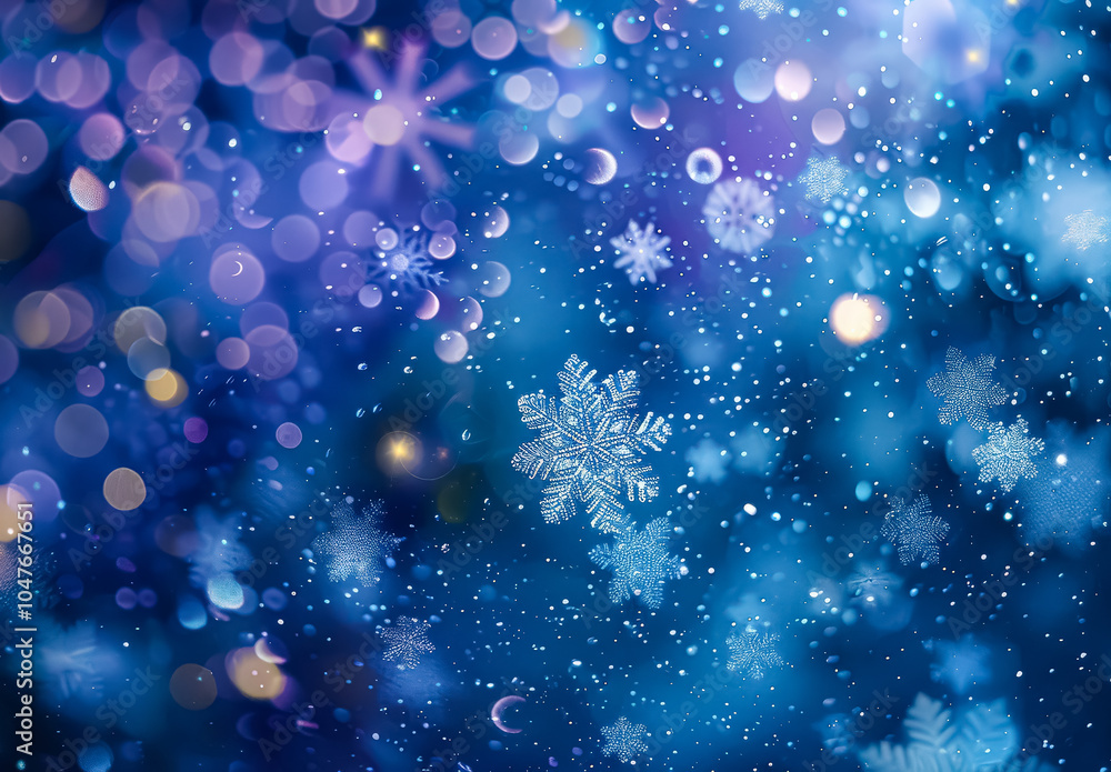 Aufkleber blue background with snowflakes and a yellow snowflake. the snowflakes are scattered throughout the 