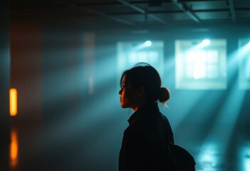 Silhouette in a beam of light
