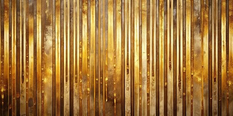 Symmetrical Abstract painting with vertical stripes of gold and brown paint with splashes of gold paint